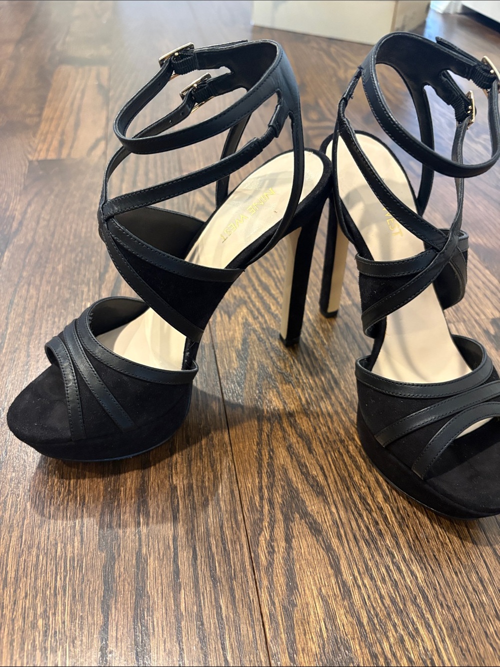 Nine West Black Suede Strappy High Heel Platform Sandals Size 7 M